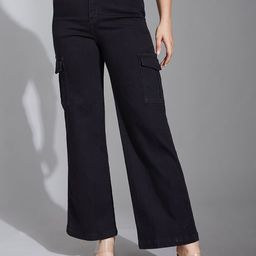 Life With Pockets Women Wide Leg High-Rise Heavy Fade Stretchable Cargo Styles Jeans-image-93