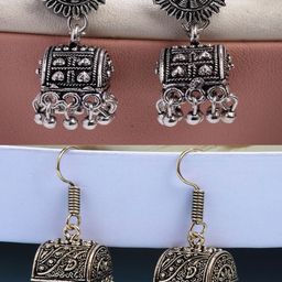 Anouk Set of 2 German Gold-Plated Oxidised Dome Shaped Jhumkas-57