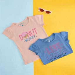 Pantaloons Junior Kids Blue & Pink Cotton Printed T-Shirt (Pack of 2)-image-82