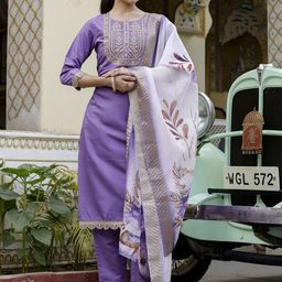Navlik Women Floral Embroidered Kurta with Trousers & Dupatta-picture-32