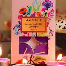 Soulflower Pink and Silver-Toned 6 Pieces Lavender Aroma Tea Light Candles-7