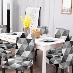 Aura 6-Pcs Grey Printed Stretchable Chair Covers-55