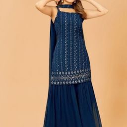 PARROT CREATION Embroidered Straight Sequinned Kurti With Sharara And Dupatta-29