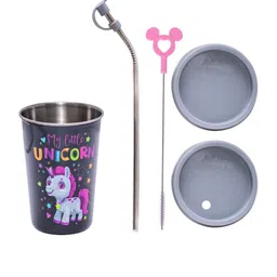 Adore Black & Pink Unicorn Printed Stainless Steel Tumbler - 350ml-image-60