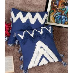 Hosta Homes Pure Cotton Hand Tufted Tessel Cushion Covers Pack of 2 - Blue-image-56