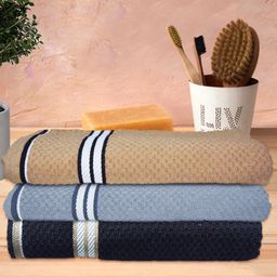 Athom Living Popcorn Textured Solid Bath Towel Pack Of 3 - Grey & Beige Brown-image-46