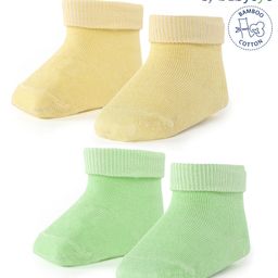 Babyoye Bamboo Cotton Ankle Length Solid Color Socks Pack of 2 - Yellow & Green-image-56