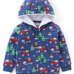 Babyhug Cotton Knit Full Sleeves Hooded Sweatshirt with Jungle Print - Blue-picture-25