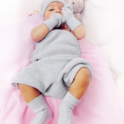 BHARATASYA 100% Cotton Flower Detailed Knitted Cap Mittens & Socks Set - Grey-image-15
