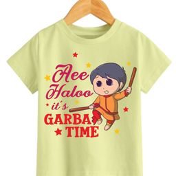 KNITROOT Navratri Theme Half Sleeves Ae Haloo Its Garba Time Text Printed Tee - Yellow-picture-33