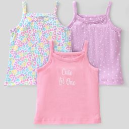 Babyhug 100% Cotton Sleeveless Slips Floral & Heart Print Pack of 3 - Pink Blue & Purple-image-64