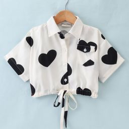 CrayonFlakes Half Sleeves Hearts Printed Crop Top - Off White-image-86