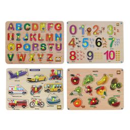 MINDMAKER Wooden Puzzle with Knobs Educational and Learning Toy for Kids (Alphabets+Fruits+Transports+Numbers)-26