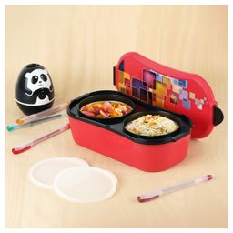 Cello Doppler Plastic Insulated 2 Containers Lunch Box with Stainless Steel Inner - Red-image-2