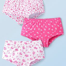 Honeyhap Premium Cotton Elastane Single Jersey Bio Finish Hipsters With Floral Print Pack of 3 - Pink & White-picture-40