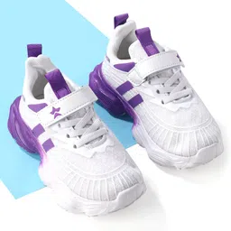 Cute Walk by Babyhug Sneaker Shoes With Velcro Closure - White & Purple-picture-28