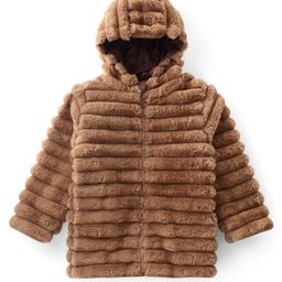 Pine Kids Full Sleeves Hooded Jacket with Stripes & Fur Design - Beige-image-98