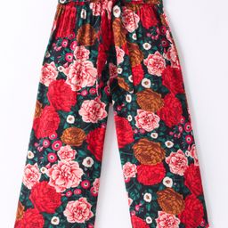 CrayonFlakes Floral Printed Palazzo With Attached Belt - Black-image-14