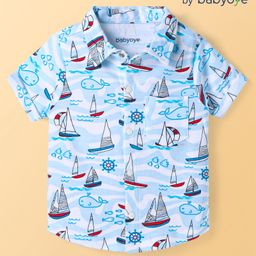 Babyoye 100% Cotton Half Sleeves Shirt With Eco Jiva Finish Nautical Theme Print - Light Blue-image-84