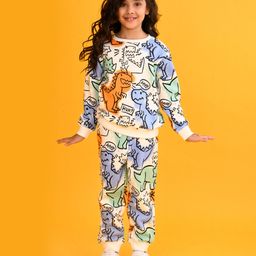 Anthrilo Fleece Full Sleeves Dinosaurs Printed Coordinating Sweatshirt & Joggers Set - White-picture-11