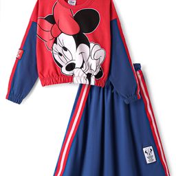 Olington St. Terry Knit Full Sleeves Sweatshirt And A-Line Skirt With Disney Minnie Mouse Graphics And Badge Detailing - Blue & Red-image-89