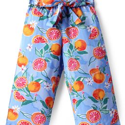 CrayonFlakes Rayon Floral & Grapefruit Printed Belted Palazzo - Blue-image-95