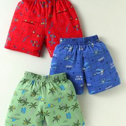 CUCUMBER Sinker Knit Above Knee Length Shorts With Tropical Theme Print Pack Of 3 - Red Blue & Light Green-picture-26