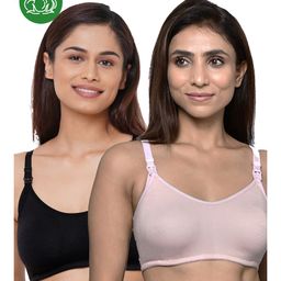Inner Sense Organic Cotton Pack Of 2 Solid Antimicrobial Soft Feeding Bras - Multi Colour-image-59
