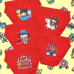 NUSYL Cotton Pack Of 5 Unicorn & Castle Printed Panties - Red-image-44