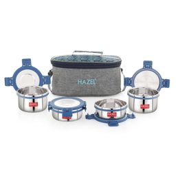 HAZEL Hercules Stainless Steel Lunch Box with Flat Bag | Set of 4, Round | Tiffin Box for Office, School & College-image-44