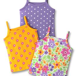 Babyhug 100% Cotton Single Jersey Knit Sleeveless Antibacterial Slips With Polka Dots & Floral Print Pack Of 3 - Yellow Light Green & Purple-image-36