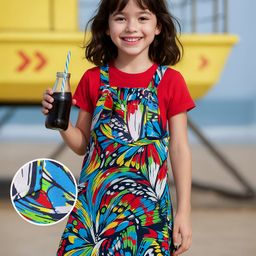 Ollington St. Cotton Half Sleeves Frock With Inner Top & Printed Knit Pinafore - Red & Multicolor-picture-8