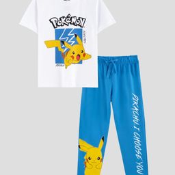 Nap Chief Pure Cotton Knit Pokemon Featuring Half Sleeves Pokemon Pikachu Character Printed Tee With Pajama Set - White-image-24