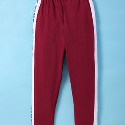Smarty Boys Sinker Knit Full Length Track Pants With Text Print & Tape Detailing - Dark Red image 2