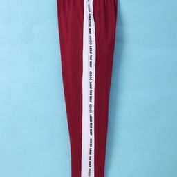 Smarty Boys Sinker Knit Full Length Track Pants With Text Print & Tape Detailing - Dark Red image 3