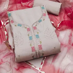 SHADOW & SAINING Floral Embroidered Sequinned Pure Silk Semi-Stitched Dress Material-image-59
