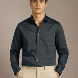 Louis Philippe Men Textured Spread Collar Pure Cotton Formal Shirt-picture-2