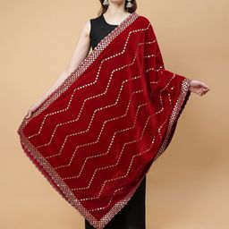 Moda Chales Embroidered Velvet Dupatta with Sequinned-58