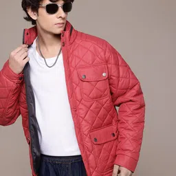 The Roadster Lifestyle Co. Solid Mock Collar Quilted Jacket-image-64
