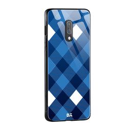 DailyObjects Blue & White Checks OnePlus 7 Glass Case image 2