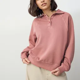 NEXT Pure Cotton Polo Collar Oversized Pullover Sweatshirt-picture-19