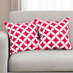 SEJ by Nisha Gupta Pink & White Set of 2 Printed 16" x 16" Square Cushion Covers-34