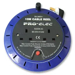 PRO ELEC UK MAINS EXTENSION REEL, TWIN SOCKET,10M, S2208-10M5A-28