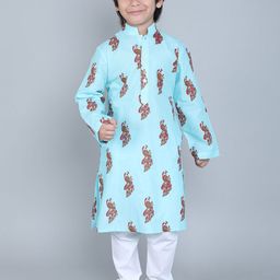 Little Clothings Boys Ethnic Motifs Printed Pure Cotton Straight Kurta with Churidar-picture-35