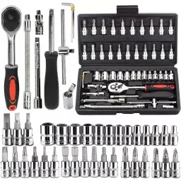 CATRON 6.35 mm (1/4 inch) Drive Socket Set & Metric Ratchet Wrench Set with 4-14 mm CR-V Sockets for Household Auto Precision Socket (Set of 46)-5