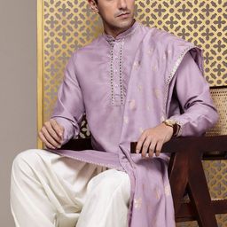 House of Pataudi Men Regular Jashn Kurta with Patiala & Dupatta-image-4