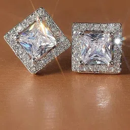 Krelin Sterling Silver Cubic Zirconia Square Shaped Studs-image-16