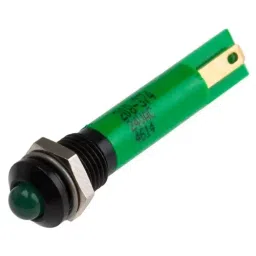 RS PRO Green Panel Mount Indicator 24V AC, Mounting Hole Size 8 mm, Termination Type Solder Tab, Model No 208374-10