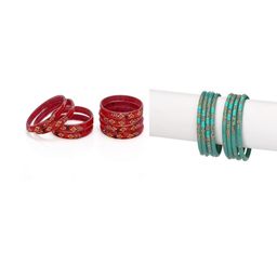 1ST TIME Set Of 16 Red Alloy Artificial Stones & Beads Antique Bangles-picture-38