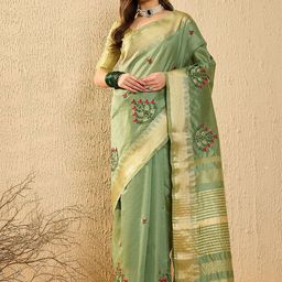 DIVASTRI Floral Embroidered Zari Banarasi Saree-image-79